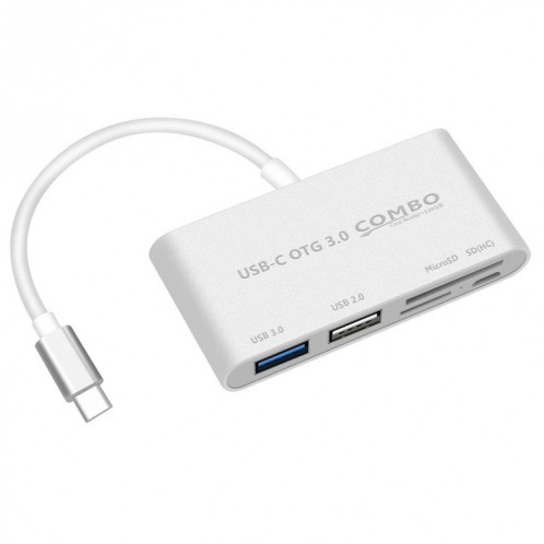 Combo T-693 5 en 1 USB-C / TYPE-C à SD / TF / Micro SD Slot + USB 3.0 + USB 2.0PORTS Lecteur de carte HUB OTG 2.0ports (argent) SH779S615-37