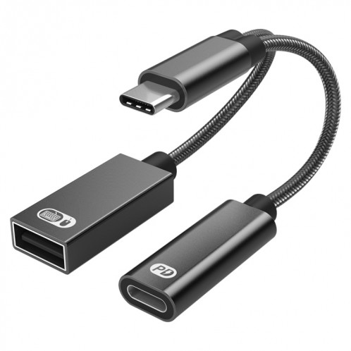 TA2Q USB-C / TYPE-C Homme à PD 60W USB-C / Type-C Chargement + Adaptateur OTG femelle USB 2.0 (Noir) SH956B1570-37