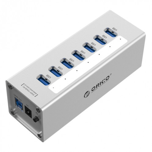 ORICO A3H7 Aluminium Haute Vitesse 7 Ports USB 3.0 HUB avec Alimentation 12V / 2.5A pour Ordinateurs Portables (Argent) SO013S1357-310