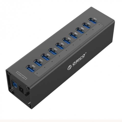 ORICO A3H10 Aluminium Haute Vitesse 10 Ports USB 3.0 HUB avec Adaptateur Secteur pour Ordinateurs Portables (Noir) SO014B1165-311