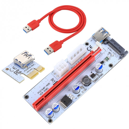 PCE164P-N06 VER008S USB 3.0 PCI-E Express 1x à 16x Adaptateur de carte de rallonge PCI-E 15 broches SATA Power 6 broches + 4 broches Port d'alimentation avec câble USB de 60cm (rouge) SP282R311-310