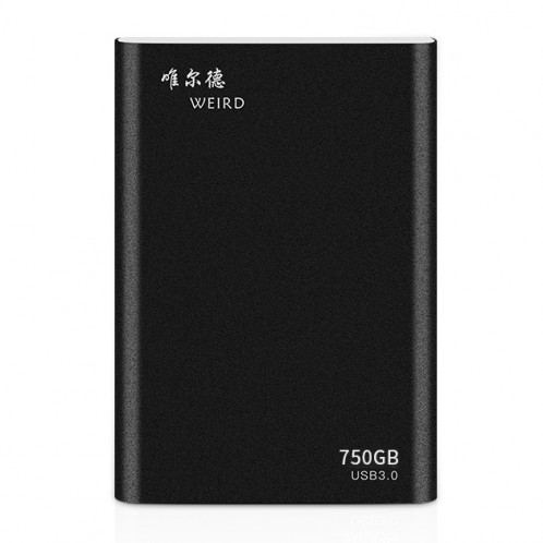 WEIRD 750 Go 2,5 pouces USB 3.0 Transmission à grande vitesse Coque métallique Ultra-mince Disque dur mobile à semi-conducteurs léger (Noir) SH357B1383-311