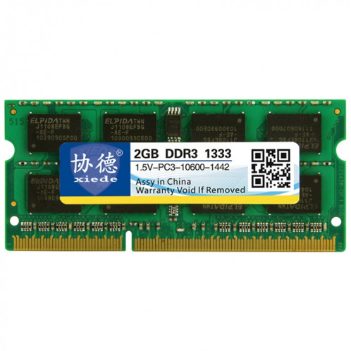 XIEDE X042 DDR3 1333 MHz 2GB 1.5V Module de mémoire RAM à compatibilité totale pour ordinateur portable SX37931949-36