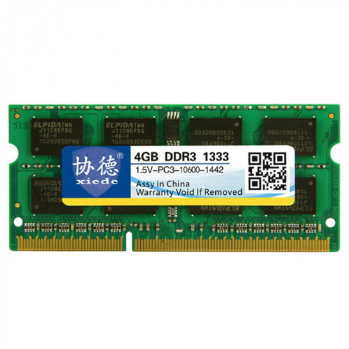 XIEDE X043 DDR3 1333 MHz 4GB 1.5V Module de mémoire RAM à compatibilité totale pour ordinateur portable SX3794942-36