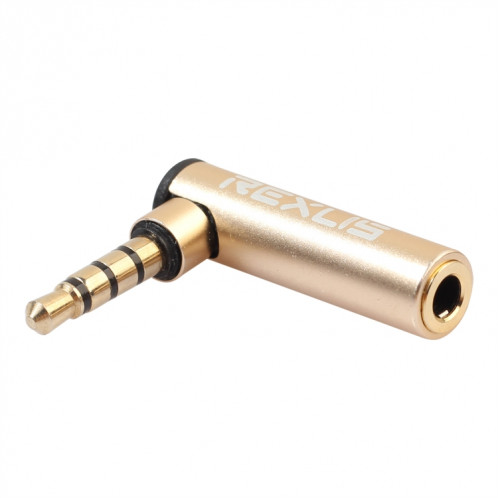 REXLIS BK3567 mâle 3,5 mm + femelle 3,5 mm en forme de L coude à 90 degrés plaqué or, adaptateur d’extension d’interface audio dorée pour périphériques d’interface de 3,5 mm, écouteurs de soutien avec SR514076-35