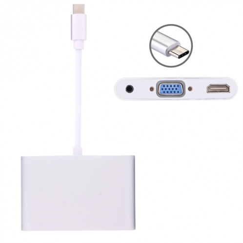 Adaptateur audio vidéo USB-C / Type-C 3.1 vers VGA et HDMI et 3,5 mm, Pour ordinateur portable et ordinateur portable et MacBook 12 pouces et MacBook Pro (argent) SH430S174-37