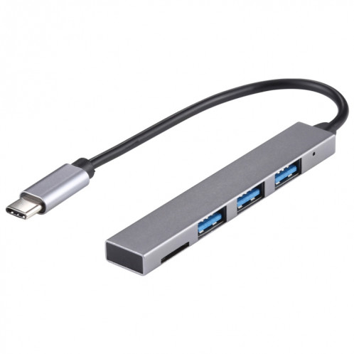 Adaptateur HUB T-818 TF + 3 x USB 3.0 vers USB-C / Type-C (gris argenté) SH51SH1448-36