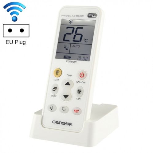 CHUNGHOP K-390EW WiFi climatiseur universel intelligent télécommande A / C avec rétro-éclairage et lumière LED et base, prise en charge du réseau 2G / 3G / 4G / WiFi, prise ue SC33EU1938-310