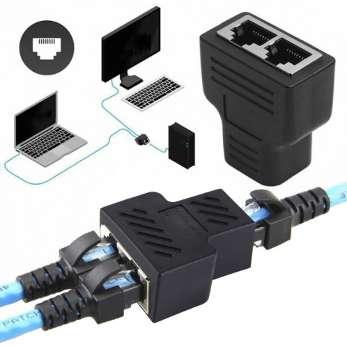 Réseau de cristal directement à travers la tête de connecteur de ligne femelle à femelle à trois têtes RJ45 Interface Extension Device (Noir) SC872B1580-37