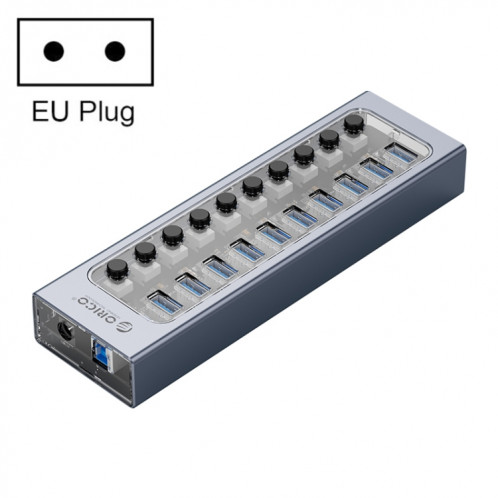 Orico AT2U3-10AB-GY-BP 10 ports USB 3.0 HUB avec interrupteurs individuels et indicateur de LED bleu, prise EU SO43EU829-310