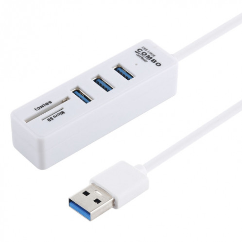 Lecteur de cartes TF / SD 2 en 1 + 3 x Convertisseur de ports USB 3.0 vers hub USB 3.0, Longueur du câble: 26 cm (Blanc) SH756W348-36