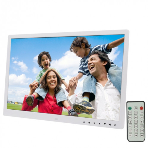 Cadre photo numérique à écran LED de 17,0 pouces avec contrôle à bouton tactile / support / télécommande, technologie Allwinner, prise en charge USB / carte SD / OTG, prise US / EU / UK (blanche) SH320W1933-39