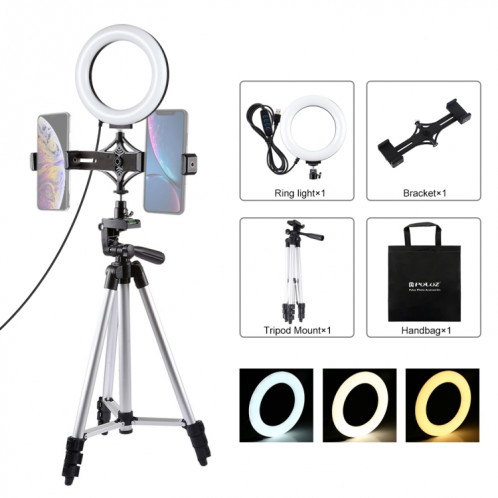 Support trépied PULUZ + support de diffusion en direct avec double support téléphonique + 6,2 pouces 16cm anneau LED vlogging vidéo kits de lumière SP30341688-315