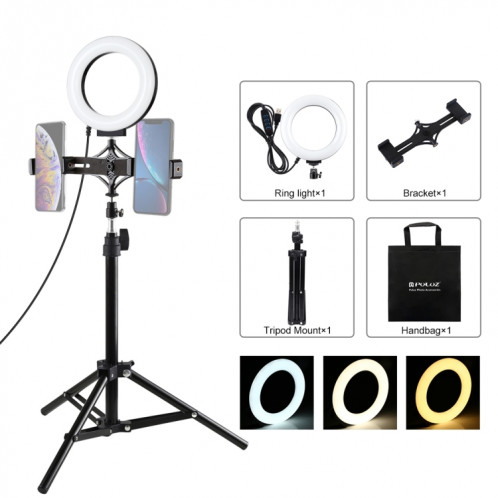 Support de trépied PULUZ 70cm + support de diffusion en direct avec deux supports de téléphone + 6,2 pouces 16cm anneau LED Vlogging Kits de lumière vidéo SP30371863-315