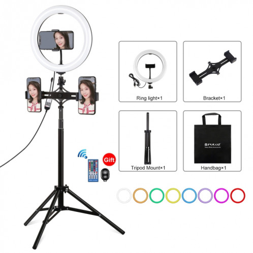 Puluz 10,2 pouces 26cm RGBW Light + 1,65 m de trépied Mount + Support de téléphone double Courbe Surface USB RGBW Dimmable Bague LED Selfie Beauté Vlogging Light Light Light Light Broadcast Kits de boule de trépied SP055B425-319