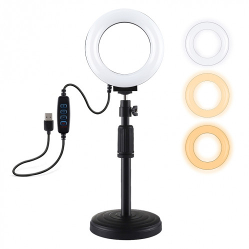 Support de bureau à base ronde PULUZ + 4,7 pouces 12cm 3 modes de lumière vidéo USB annulaire à LED USB dimmable, réglable en hauteur, hauteur réglable: 18cm-28cm SPU391808-314