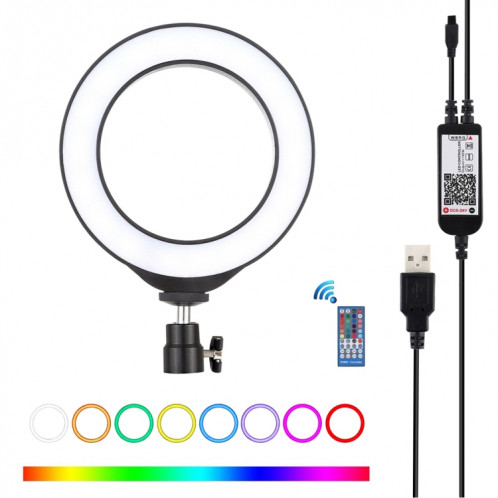 PULUZ 6.2 pouces 16cm USB RGBW Dimmable LED Anneau Vlogging Photographie Vidéo Lumières avec Cold Shoe Trépied Rotule et Télécommande (Noir) SP429B264-317