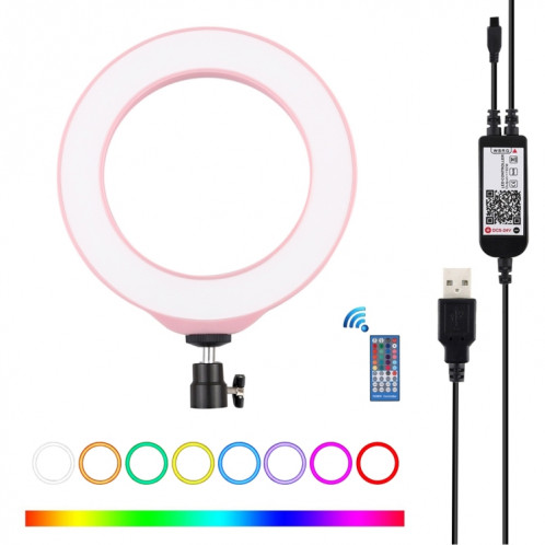 PULUZ 6.2 pouces 16cm USB RGBW Dimmable LED Anneau Vlogging Photographie Vidéo Lumières avec Cold Shoe Trépied Rotule et Télécommande (Rose) SP429F1368-317