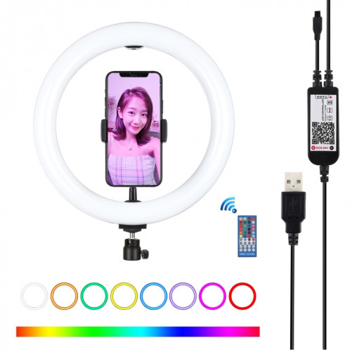 PULUZ 10.2 pouces 26cm USB RGBW Dimmable LED Anneau Vlogging Photographie Vidéo Lumières avec Trépied Rotule & Télécommande & Téléphone Pince (Noir) SP430B1118-317