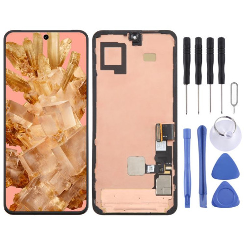 Écran LCD d'origine complet avec châssis pour Google Pixel 8 GKWS6, incluant un câble flexible pour lecteur d'empreintes digitales SH07171813-37