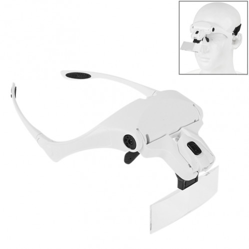 5 lentilles 1.0X-3.5X loupe lunettes support bandeau loupe avec 2 lumières LED grossissement des yeux lunettes loupe outil de grossissement (blanc) SH445W587-311