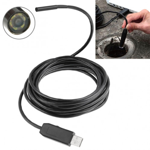 Caméra d'inspection de tube de serpent endoscopique USB étanche avec 6 LED pour pièces de téléphone portable Android à fonction OTG, longueur: 5 m, diamètre de la lentille: 7 mm (noir) SH0661957-38
