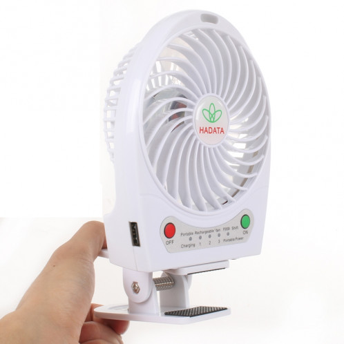 Hadata Ventilateur rechargeable portatif USB / Li-ion de 4,3 pouces avec réglage du troisième vent et pince (blanc) SH012W613-38