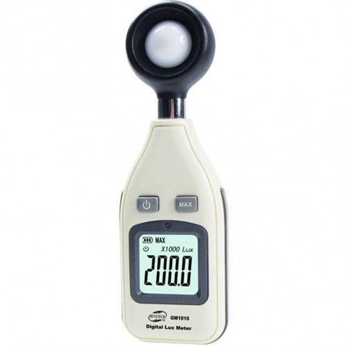 BENETECH Digital Light Lux Meter pour Factroy / Ecole / Maison Diverses occasions, Gamme: 0-200,000 Lux (GM1010) (Blanc) SB000935-36