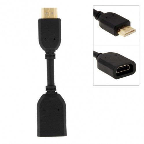 Câble adaptateur de connecteur HDMI 19 broches mâle vers HDMI 19 broches femelle (AM-AF) de 10 cm (noir) SH064B1716-34