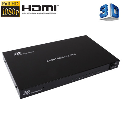 1 x 8 répartiteur HDMI Full HD 1080P avec commutateur, version V1.4, support 3D et 4K x 2K (noir) SH100874-36