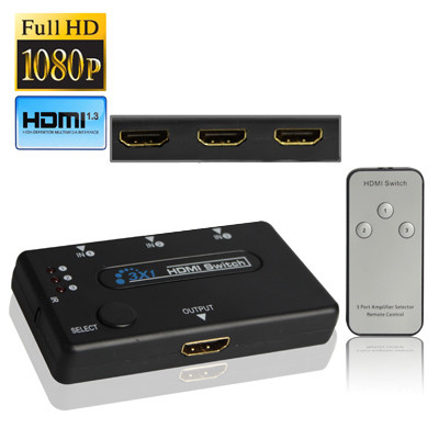 Commutateur HDMI 1080P avec amplificateur 3 ports, version 1.3, avec télécommande (noir) SH30211922-31