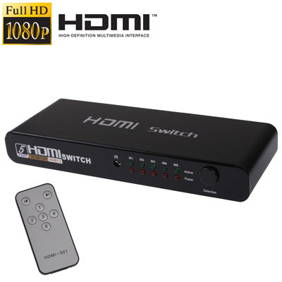 Commutateur HDMI 5 ports Full HD 1080P avec commutateur et télécommande, version 1.3 (entrée HDMI 5 ports, sortie HDMI 1 port) (noir) SH30321155-36
