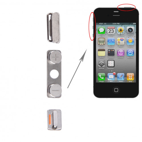 iPartsBuy bouton de verrouillage d'origine interrupteur de la clé d'alimentation ON / OFF + bouton de mise en sourdine touche + touche de volume pour iPhone 4S SI0742436-35