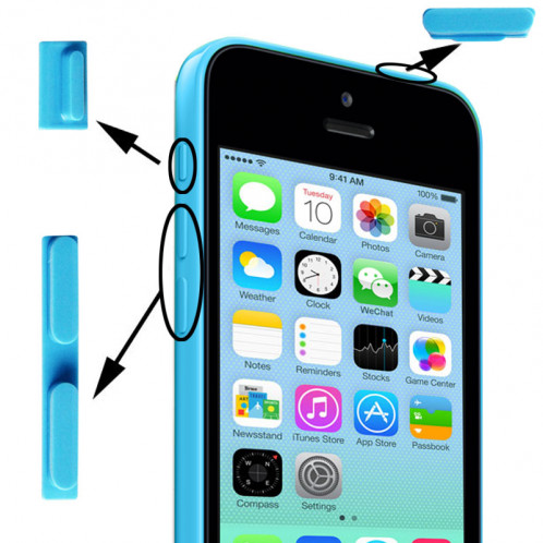 3 en 1 (bouton muet + bouton d'alimentation + bouton de volume) pour iPhone 5C, bleu S349BE1876-33