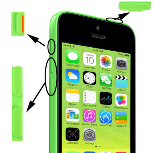 3 en 1 (bouton muet + bouton d'alimentation + bouton de volume) pour iPhone 5C, vert S3149G261-33