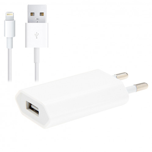 2 en 1 (adaptateur chargeur de voyage 5V 1A UE + 1 m de câble de chargement Sync 8 broches), pour iPhone, Galaxy, Huawei, Xiaomi, LG, HTC et autres téléphones intelligents, appareils rechargeables (Blanc) SH343A1745-37