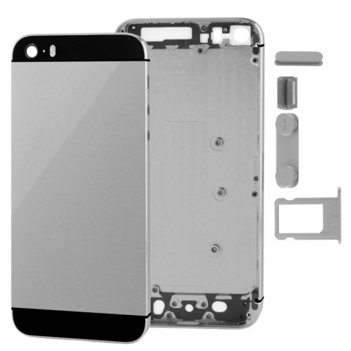 Full Housing Alloy couvercle de remplacement arrière avec bouton muet + bouton d'alimentation + bouton de volume + plateau de carte SIM nano pour iPhone 5S (gris) SF711H907-37