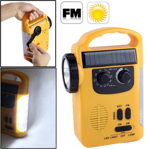 Lumière de secours de lanterne à manivelle de dynamo d'énergie solaire, lampe de poche extérieure de secours de 5 LED multifonctionnelle avec la radio d'AM / FM SH28051774-310