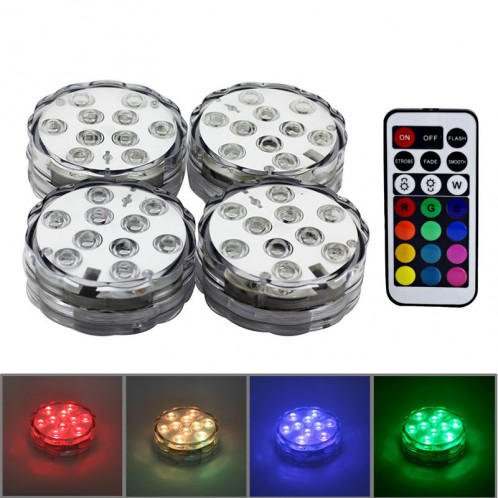 Lampe de plongée à télécommande colorée 4 PCS, 10 LED avec télécommande (blanc) SH460W1809-39