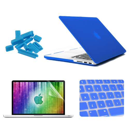 ENKAY pour MacBook Pro Retina 15,4 pouces (version US) / A1398 4 en 1 Coque de protection en plastique dur avec protecteur d'écran et protège-clavier et bouchons anti-poussière (bleu foncé) SE033D809-38