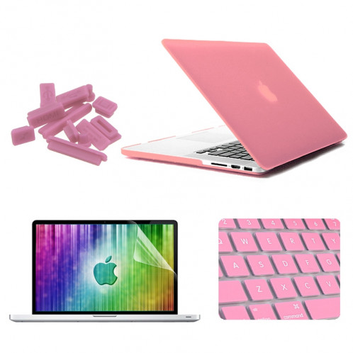 ENKAY pour MacBook Pro Retina 15,4 pouces (version US) / A1398 4 en 1 Coque de protection en plastique dur avec protecteur d'écran et protège-clavier et bouchons anti-poussière (rose) SE033F1847-38