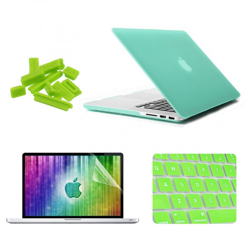ENKAY pour MacBook Pro Retina 15,4 pouces (version US) / A1398 4 en 1 Coque de protection en plastique dur avec protecteur d'écran et protège-clavier et bouchons anti-poussière (vert) SE033G1572-38