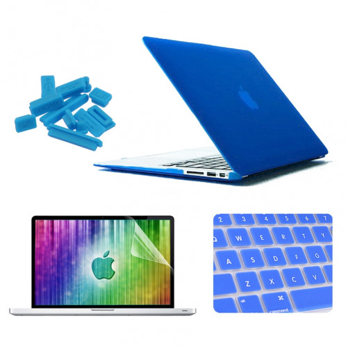 ENKAY pour MacBook Air 11.6 pouces (version US) / A1370 / A1465 4 en 1 Coque de protection en plastique dur avec protection d'écran et clavier et bouchons anti-poussière (bleu foncé) SE090D986-310