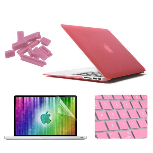 ENKAY pour MacBook Air 11.6 pouces (Version US) / A1370 / A1465 4 en 1 Coque de protection en plastique dur avec protection d'écran et protège-clavier et bouchons anti-poussière (rose) SE090F453-310
