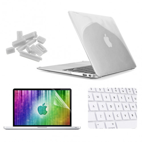 ENKAY pour MacBook Air 11,6 pouces (version US) / A1370 / A1465 4 en 1 Crystal Hard Shell boîtier de protection en plastique avec protecteur d'écran et clavier de protection et bouchons anti-poussière (blanc) SE300W1826-310