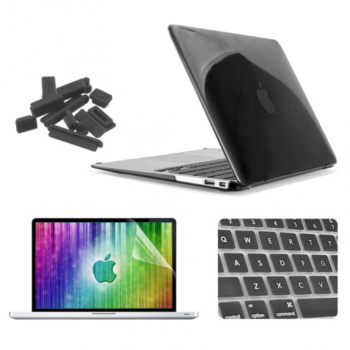 ENKAY pour MacBook Air 13,3 pouces (version US) / A1369 / A1466 4 en 1 cristal dur coque de protection en plastique avec protecteur d'écran et clavier de protection et bouchons anti-poussière (noir) SE301B553-310