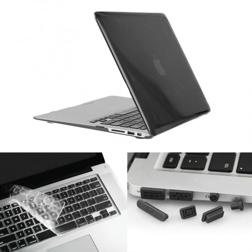 ENKAY pour Macbook Air 13,3 pouces (version US) / A1369 / A1466 Hat-Prince 3 en 1 Crystal Hard Shell étui de protection en plastique avec clavier de garde & Port poussière Plug (Noir) SE902B1265-310