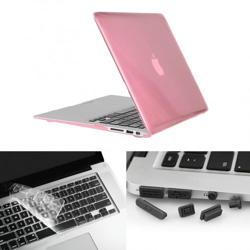 ENKAY pour Macbook Air 13,3 pouces (version US) / A1369 / A1466 Hat-Prince 3 en 1 Crystal Hard Shell étui de protection en plastique avec clavier de garde & Port poussière Plug (rose) SE902F1377-310