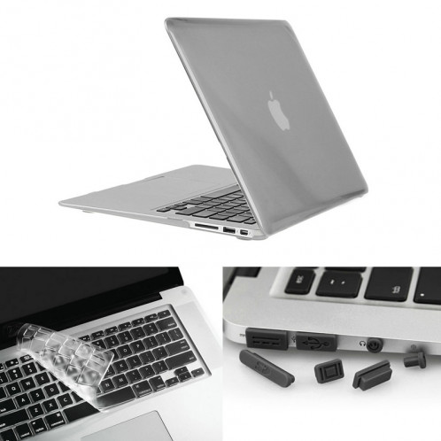 ENKAY pour Macbook Air 13,3 pouces (version US) / A1369 / A1466 Hat-Prince 3 en 1 Crystal Hard Shell étui de protection en plastique avec clavier de garde & Port poussière Plug (Gris) SE902H1065-310