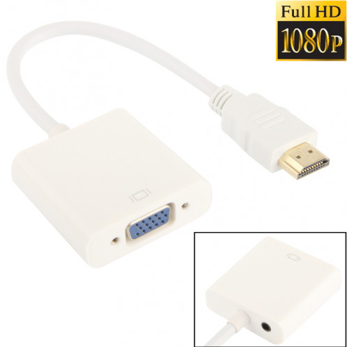 24cm Full HD 1080P HDMI vers VGA + câble de sortie audio pour ordinateur / DVD / décodeur numérique / ordinateur portable / téléphone portable / lecteur multimédia (blanc) SH205W790-36